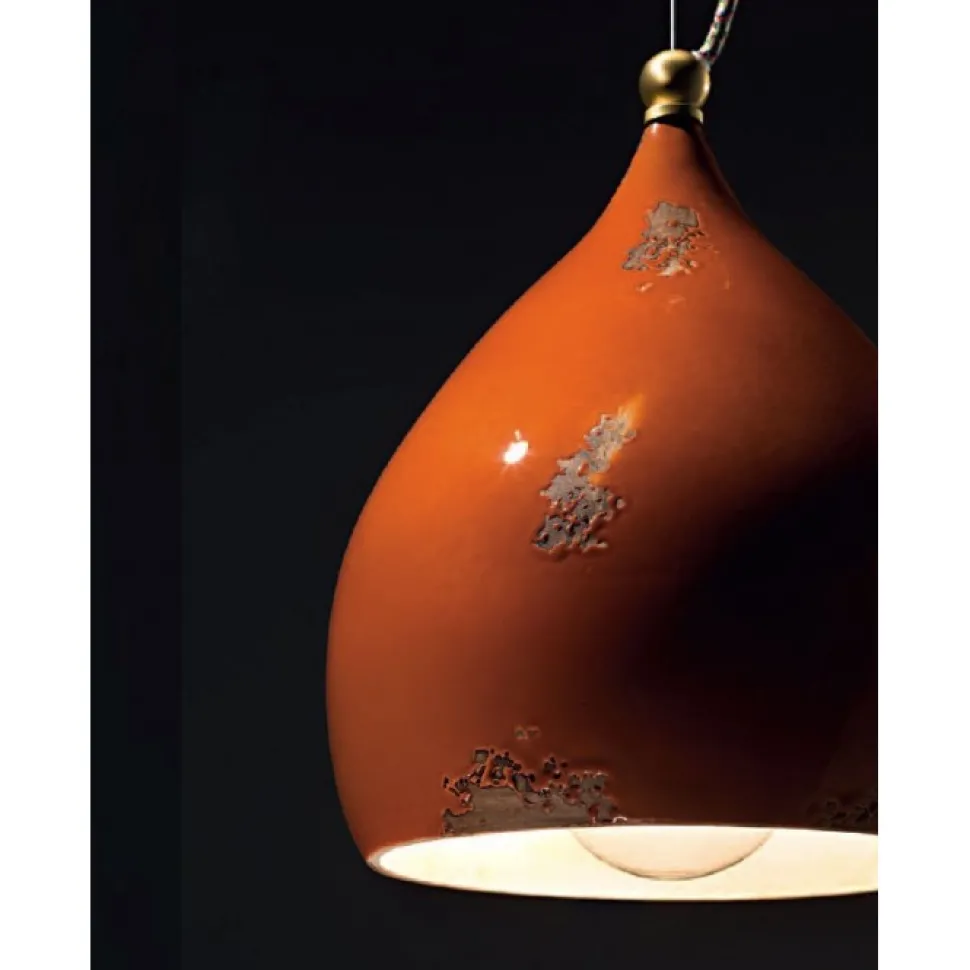 Lampada Sospesa Oklahoma Di Ferroluce In Ceramica Effetto Vintage E Paralume Abbinato Alla Rosetta.