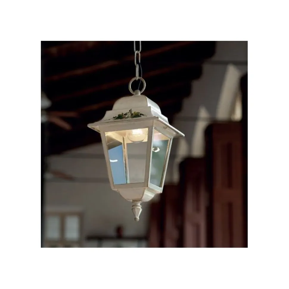 Lampada Sospesa Per L'Outdoor, In Alluminio Decorato Con Stile Classico, Made In Italy.