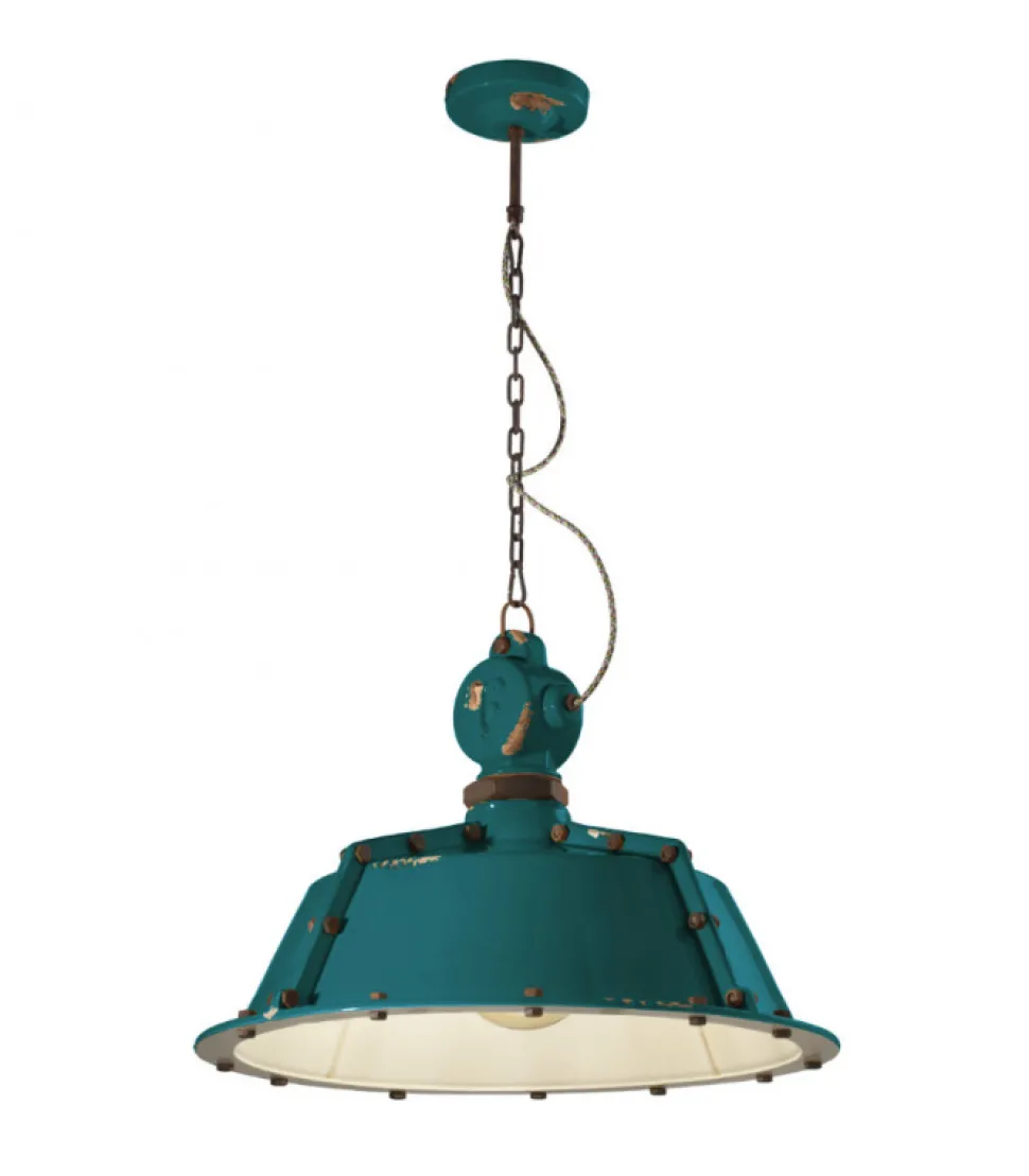 Lampada Sospesa Perth Di Ferroluce, In Ceramica Effetto Anticato Vintage, Realizzata In Italia.
