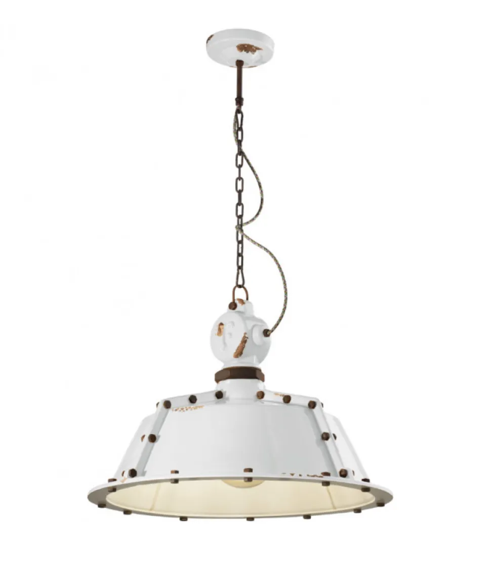 Lampada Sospesa Perth Di Ferroluce, In Ceramica Effetto Anticato Vintage, Realizzata In Italia.