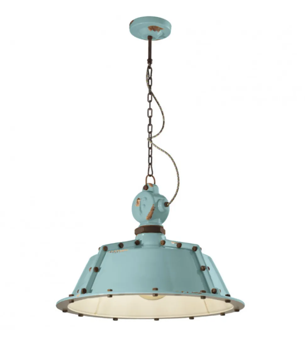 Lampada Sospesa Perth Di Ferroluce, In Ceramica Effetto Anticato Vintage, Realizzata In Italia.
