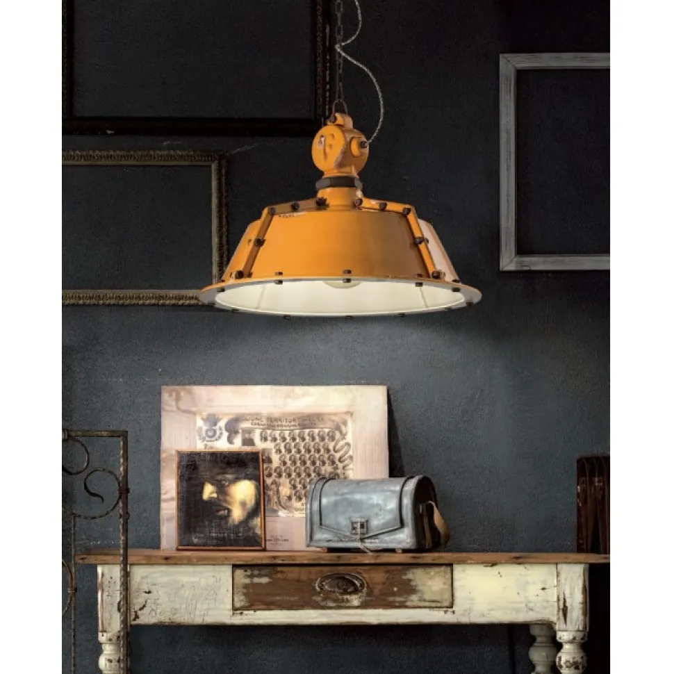 Lampada Sospesa Perth Di Ferroluce, In Ceramica Effetto Anticato Vintage, Realizzata In Italia.