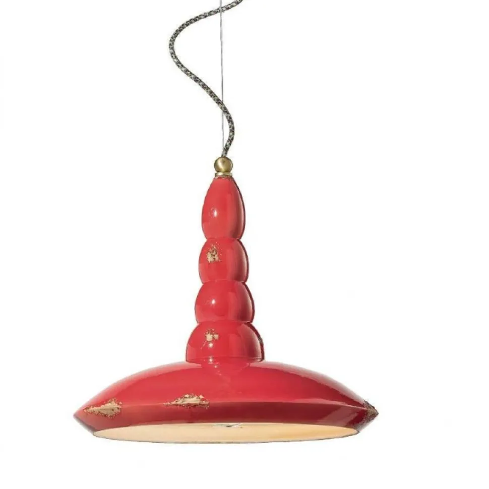 Lampada Sospesa Route 66 Di Ferroluce, In Ceramica Effetto Vintage. 100% Made In Italy.