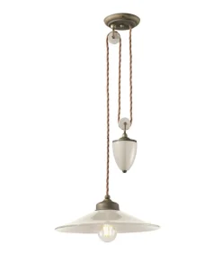 Lampada Sospesa Sofia Double Di Ferroluce Con Meccanismo Saliscendi, Dettagli On Finiture Anticate.