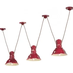 Lampadario Threehope Di Ferroluce, Con Paralume In Ceramica Smaltata Effetto Retro.
