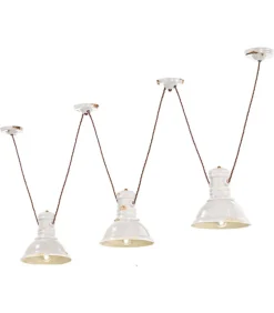 Lampadario Threehope Di Ferroluce, Con Paralume In Ceramica Smaltata Effetto Retro.