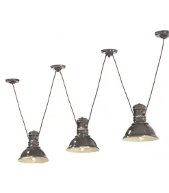 Lampadario Threehope Di Ferroluce, Con Paralume In Ceramica Smaltata Effetto Retro.