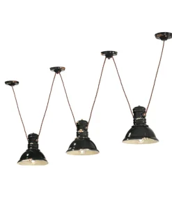 Lampadario Threehope Di Ferroluce, Con Paralume In Ceramica Smaltata Effetto Retro.