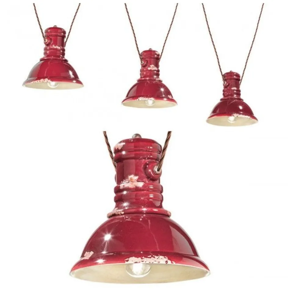 Lampadario Threehope Di Ferroluce, Con Paralume In Ceramica Smaltata Effetto Retro.