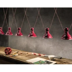 Lampadario Threehope Di Ferroluce, Con Paralume In Ceramica Smaltata Effetto Retro.