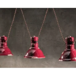 Lampadario Threehope Di Ferroluce, Con Paralume In Ceramica Smaltata Effetto Retro.