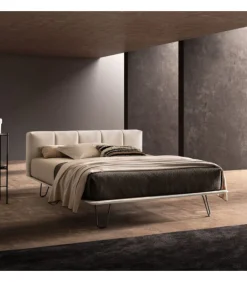 Letto Crook Con Piano Ortopedico Di Samoa, Rivestito In Pelle, In Ecopelle O In Tessuto. Made In Italy.