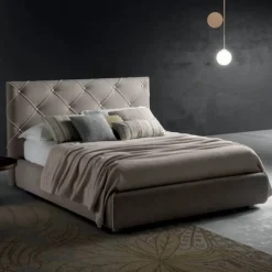Letto Imbottito Con Contenitore Diamond Con Elegante Testiera Trapuntata