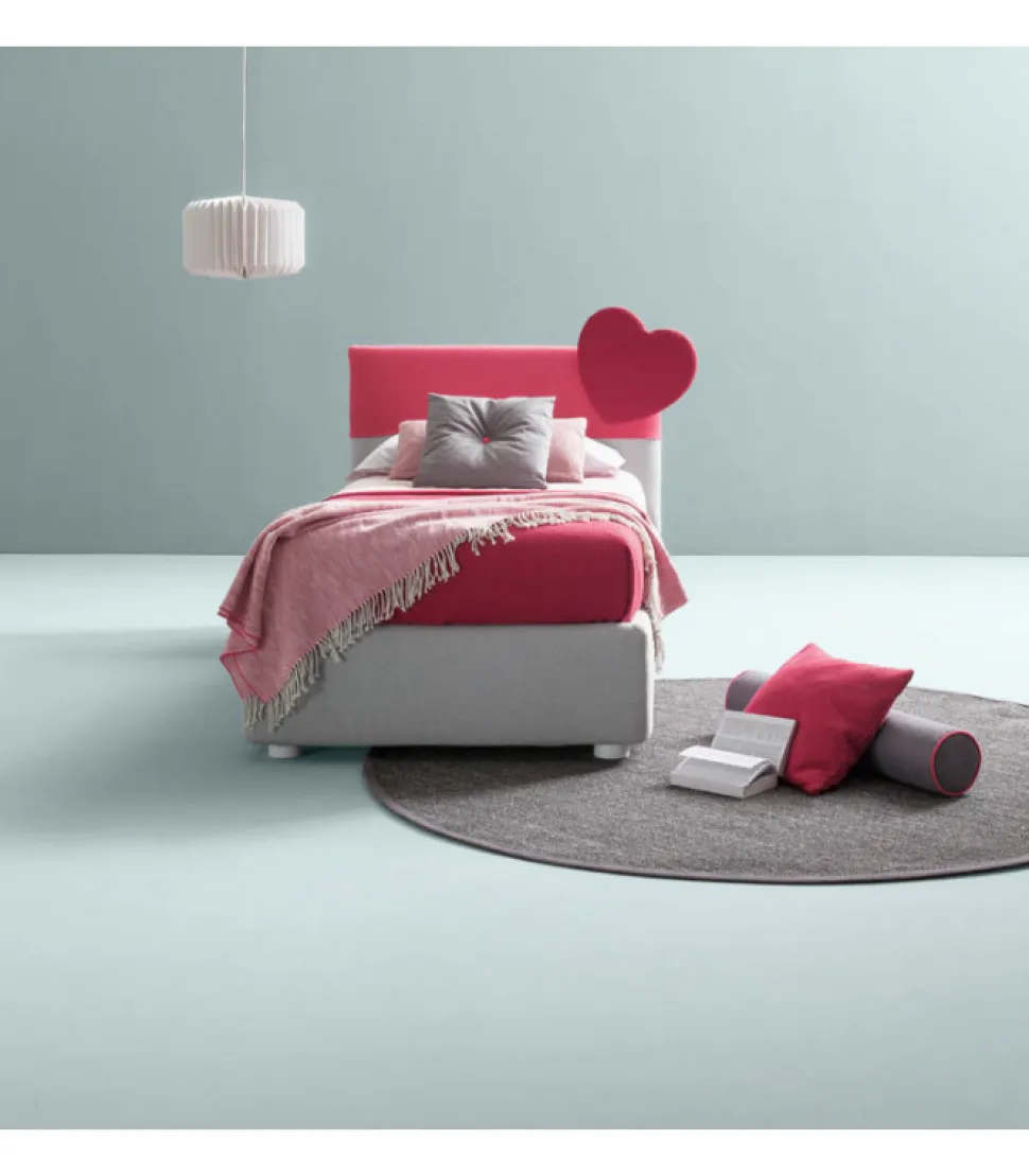 Letto Plain Heart Con Contenitore, Linee Allegre Con Ridotto Ingombro