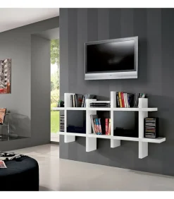 Libreria A Parete Con Ante E Vani A Giorno, Larghezza 166 H.88 P.28 Cm - Art 902