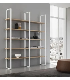 Libreria Con Struttura In Metallo Verniciato E 5 Mensole In Hpl O Fenix - L.180 H.215 P.35 Cm. - Art.770