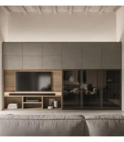 Libreria Gs220 Con Ante Vetro E Pannello Porta Tv