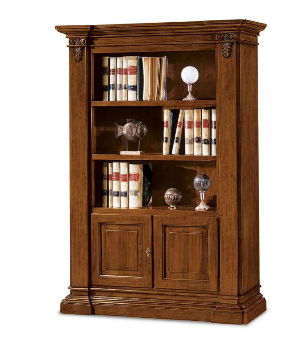 Libreria In Legno Massello Con 3 Vani A Giorno E 2 Ante Chiusura A Chiave