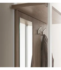 Libreria Ingresso Con Appendiabiti, Struttura In Metallo Verniciato, 3 Mensole In Hpl O Fenix E Specchiera - L.90 H.215 P.35 Cm. - Art.771