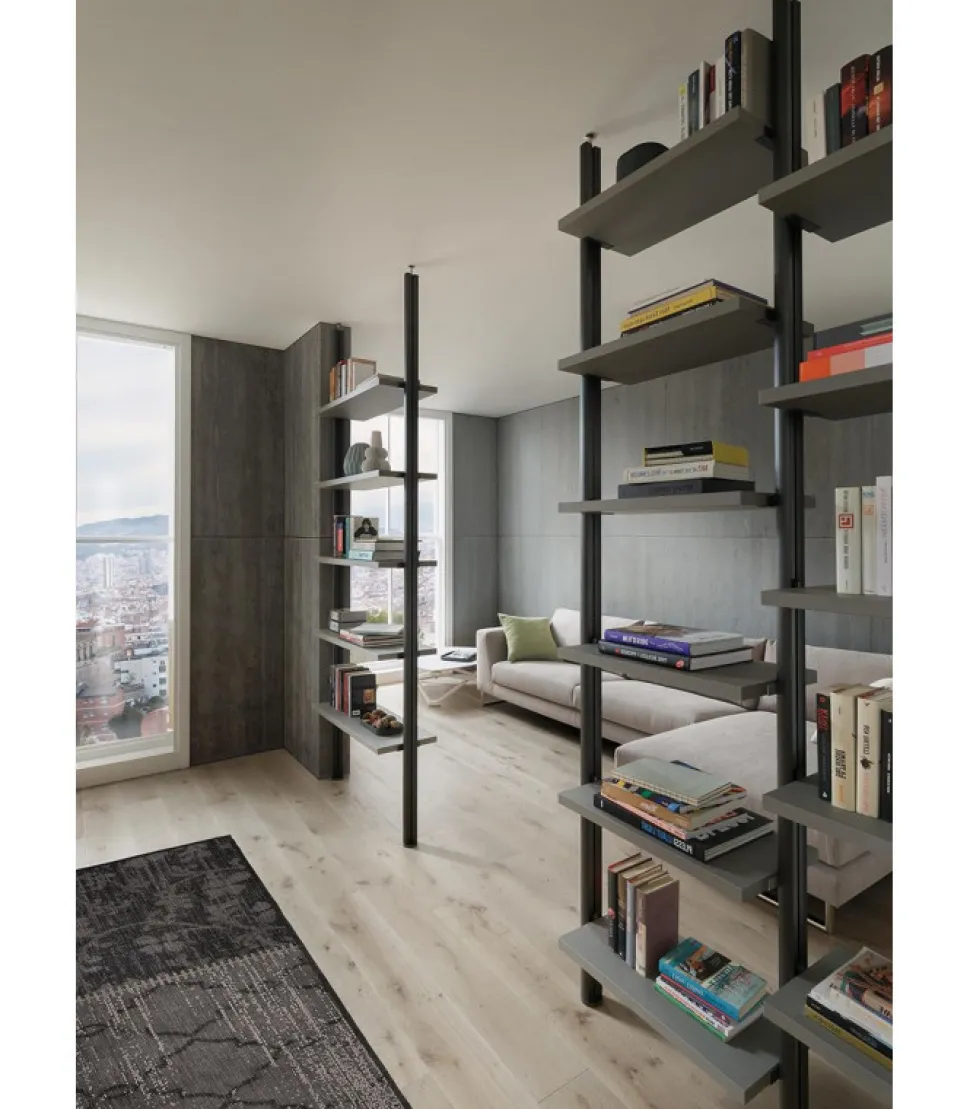 Libreria Interparete Con Montanti In Alluminio A Soffitto.2 Colonne L.101,6 + 165,9 H.270 P.31 Cm. Art. 722