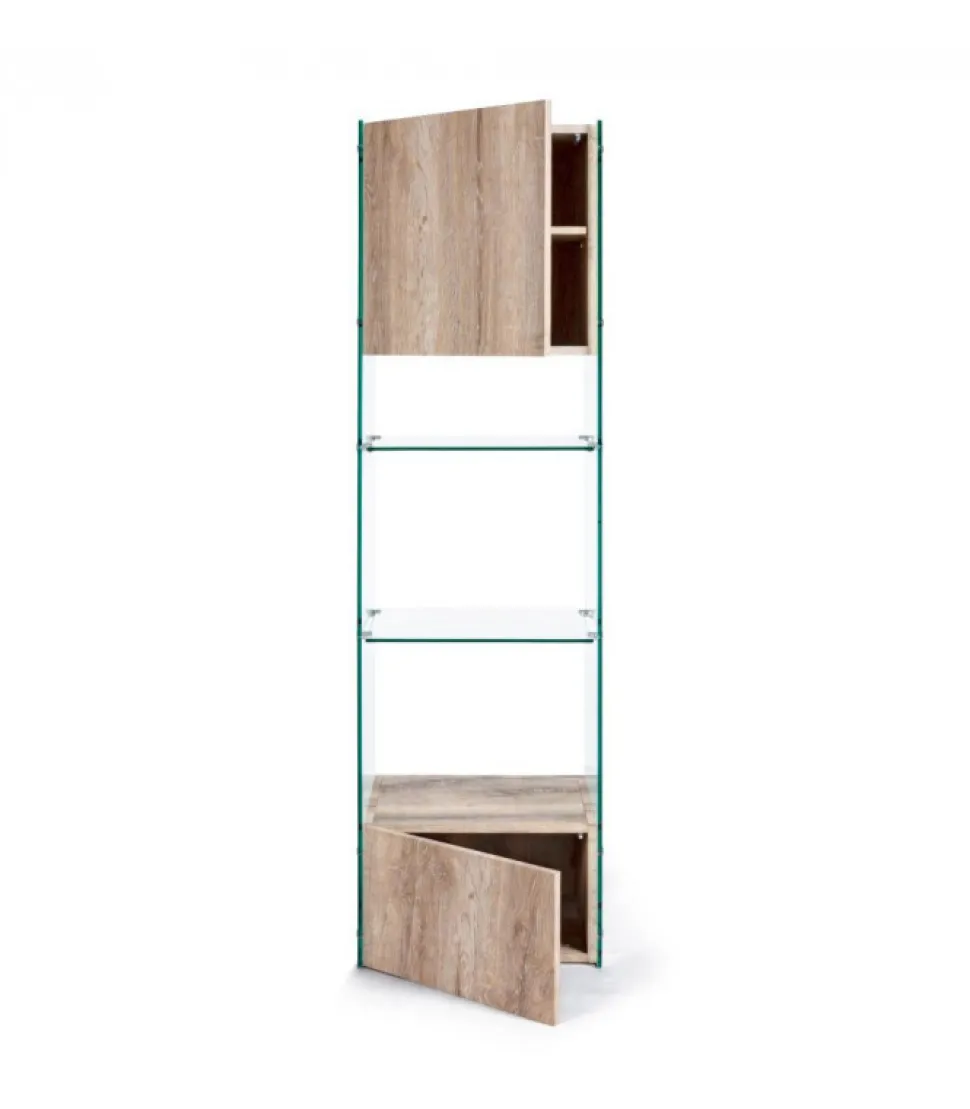 Libreria Melania H182 Fianchi E Mensole In Vetro Temperato Spessore 10 Mm. Top E Base In Mdf