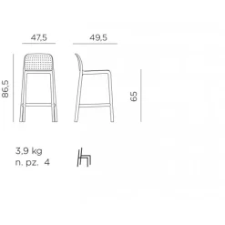 Lido Mini Outdoor, Sgabello Impilabile Fisso In Polipropilene, Per Esterni Ed Interni