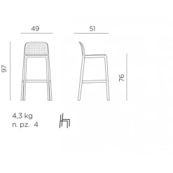Lido Outdoor, Sgabello Impilabile Fisso In Polipropilene, Per Esterni Ed Interni