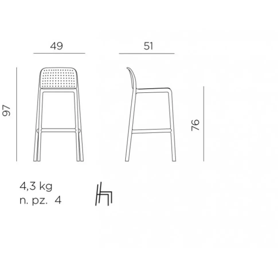 Lido Outdoor, Sgabello Impilabile Fisso In Polipropilene, Per Esterni Ed Interni