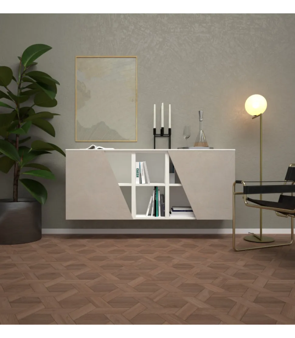 Madia Lineare Con Vani A Giorno E Ante Con Taglio Inclinato