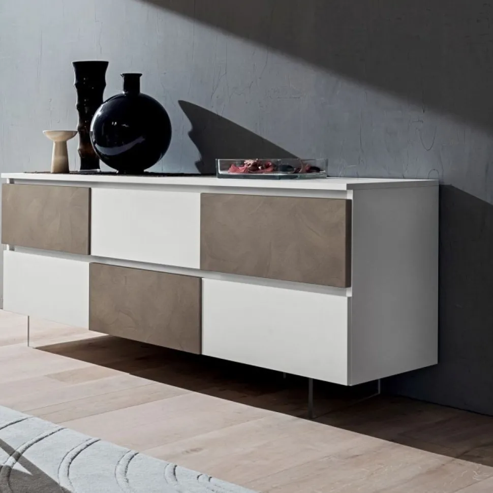 Madia Moderna Con Ante Ribalta E Cassetti, Personalizzabile E Made In Italy - L.180 H.74 P.50 Cm - Art.642