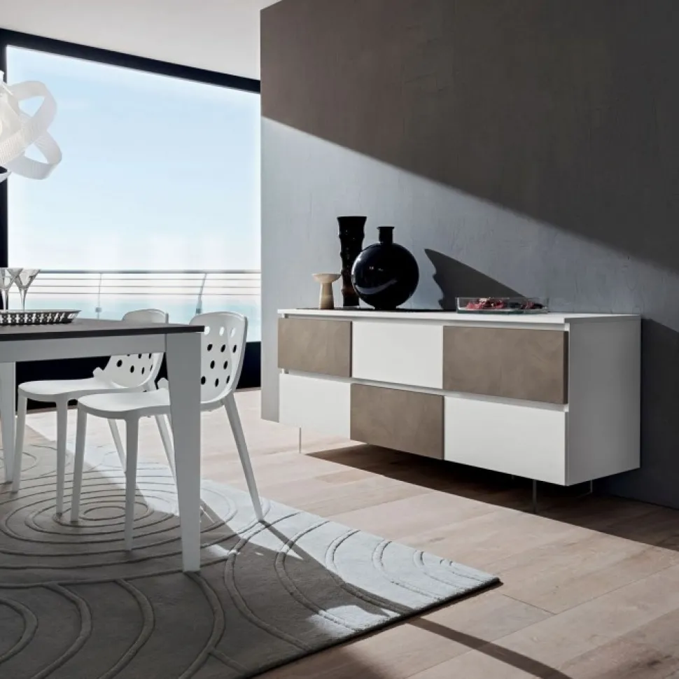 Madia Moderna Con Ante Ribalta E Cassetti, Personalizzabile E Made In Italy - L.180 H.74 P.50 Cm - Art.642