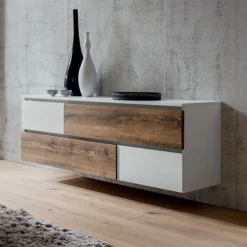 Madia Sospesa Moderna Con Ante Ribalta, Personalizzabile E Made In Italy - L.180 H.60 P.50 Cm - Art.642