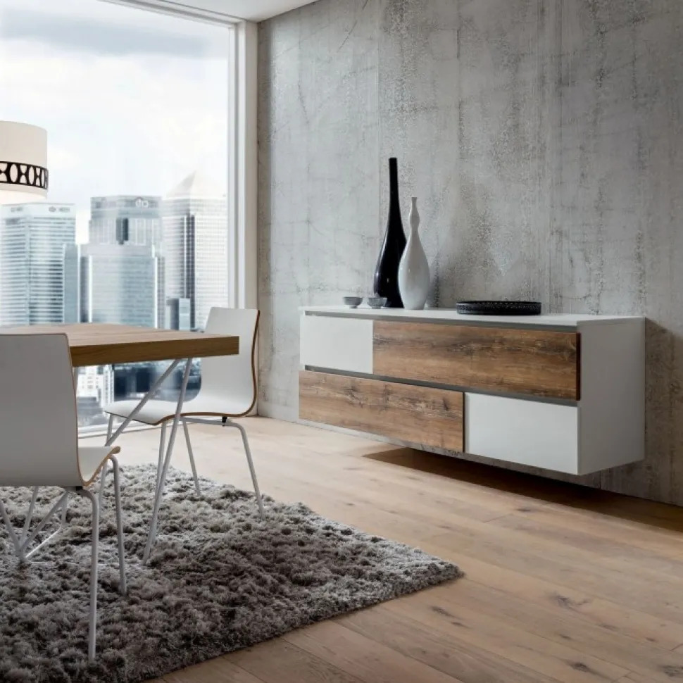 Madia Sospesa Moderna Con Ante Ribalta, Personalizzabile E Made In Italy - L.180 H.60 P.50 Cm - Art.642