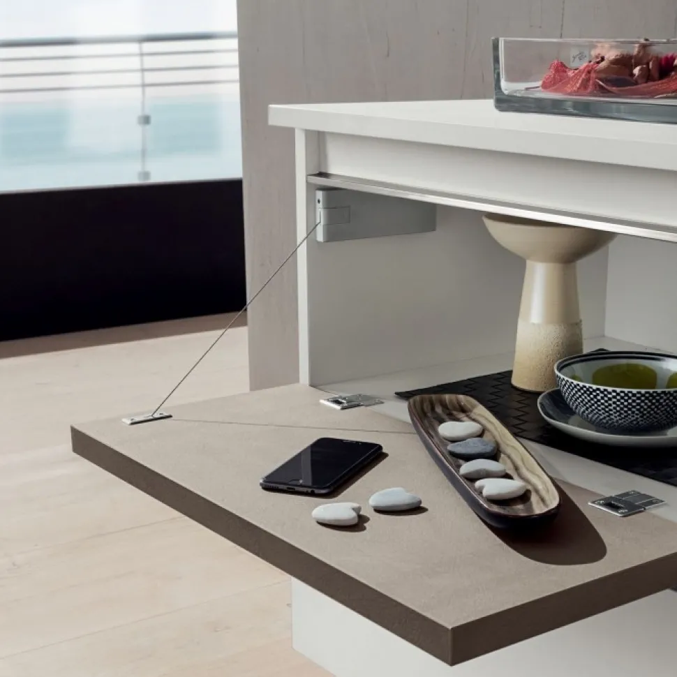 Madia Sospesa Moderna Con Ante Ribalta, Personalizzabile E Made In Italy - L.180 H.60 P.50 Cm - Art.642