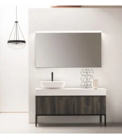 Mobile Da Bagno Componibile B-Go Composizione 17 - Basamento In Metallo, Piano In Corian Bianco.