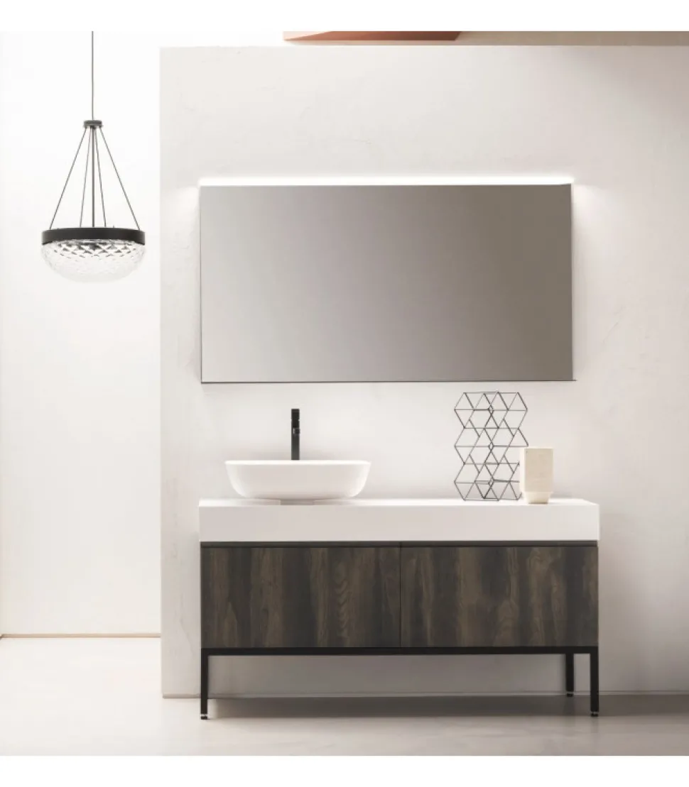 Mobile Da Bagno Componibile B-Go Composizione 17 - Basamento In Metallo, Piano In Corian Bianco.