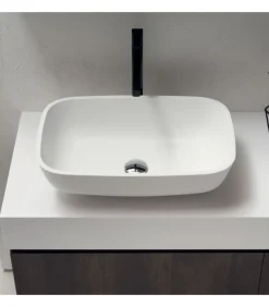 Mobile Da Bagno Componibile B-Go Composizione 17 - Basamento In Metallo, Piano In Corian Bianco.