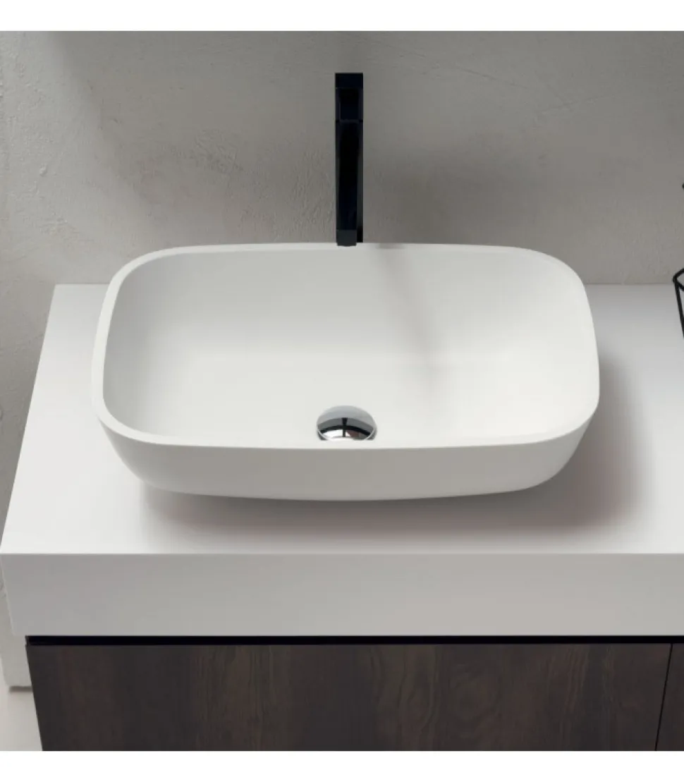 Mobile Da Bagno Componibile B-Go Composizione 17 - Basamento In Metallo, Piano In Corian Bianco.