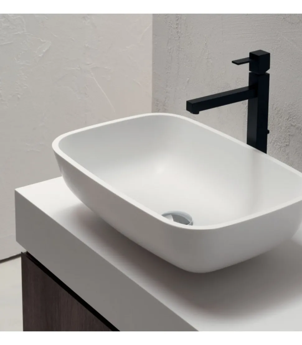 Mobile Da Bagno Componibile B-Go Composizione 17 - Basamento In Metallo, Piano In Corian Bianco.