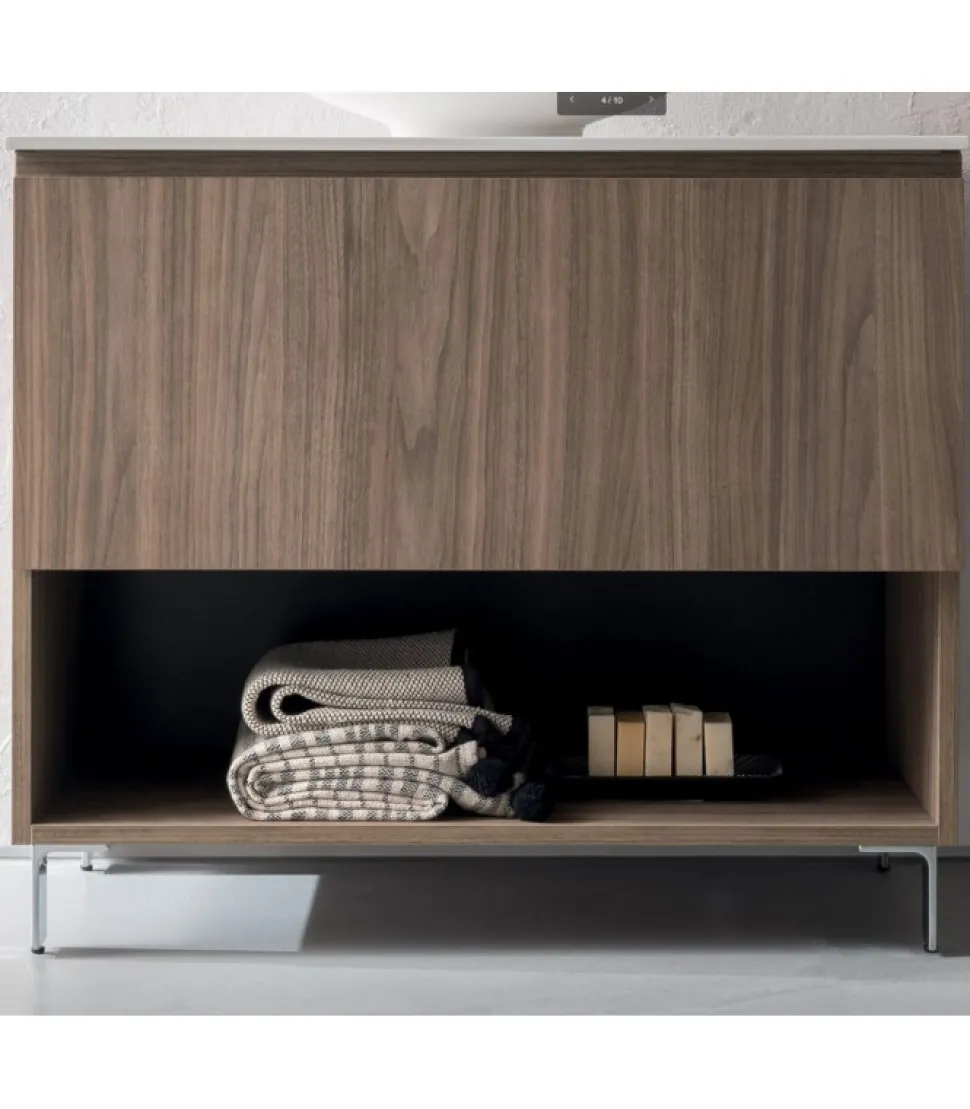 Mobile Da Bagno Componibile B-Go Composizione 24 - Lavabo E Piano In Tekor Bianco