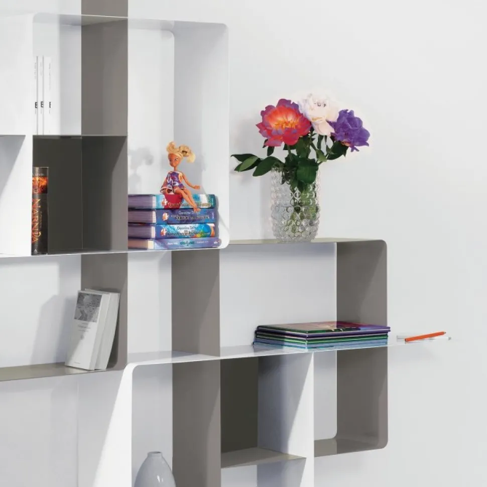 Mondrian, Libreria A Parete Componibile In Acciaio - Comp. 5