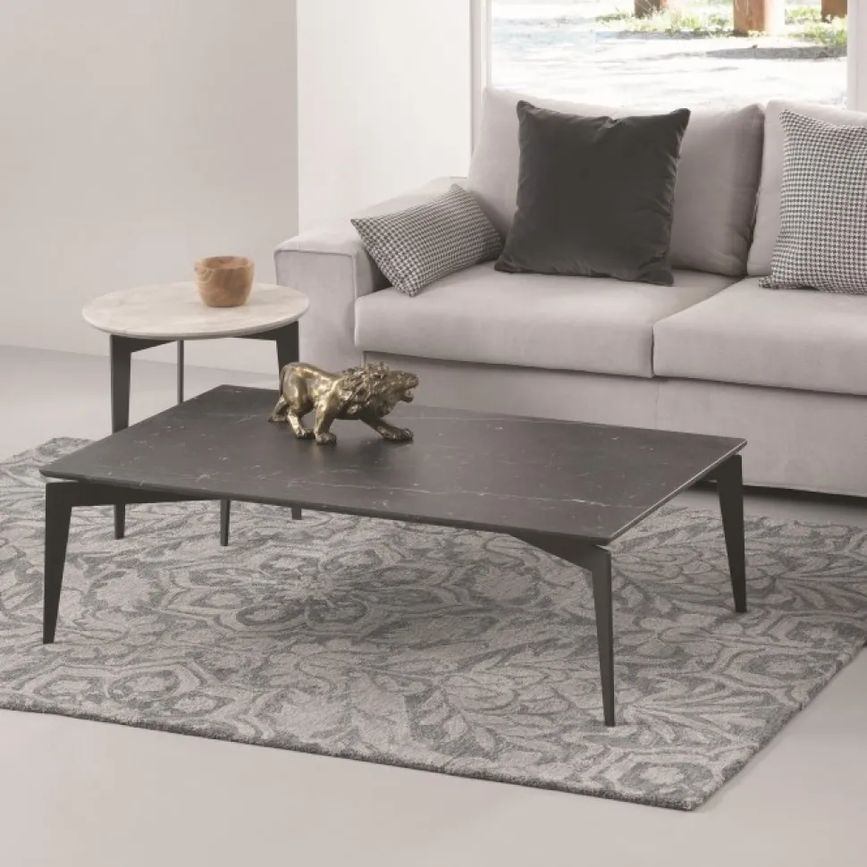 Nordic, Tavolino Rettangolare In Acciaio Con Piano Marmo