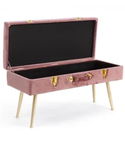 Panca Contenitore Polina Rosa Ant. Struttura In Mdf. Rivestimento In Poliestere Effetto Velluto