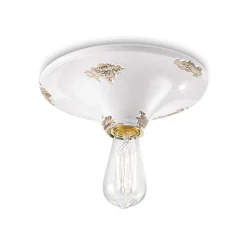 Plafoniera Bormes, Realizzata Interamente In Italia Da Ferroluce, In Ceramica Con Finiture Anticate Vintage.