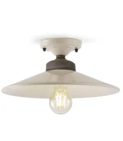 Plafoniera Sofia Di Ferroluce, Paralume In Lamiera Smaltata Abbinato Alla Rosetta In Ceramica, Finiture Anticate.