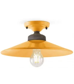 Plafoniera Sofia Di Ferroluce, Paralume In Lamiera Smaltata Abbinato Alla Rosetta In Ceramica, Finiture Anticate.