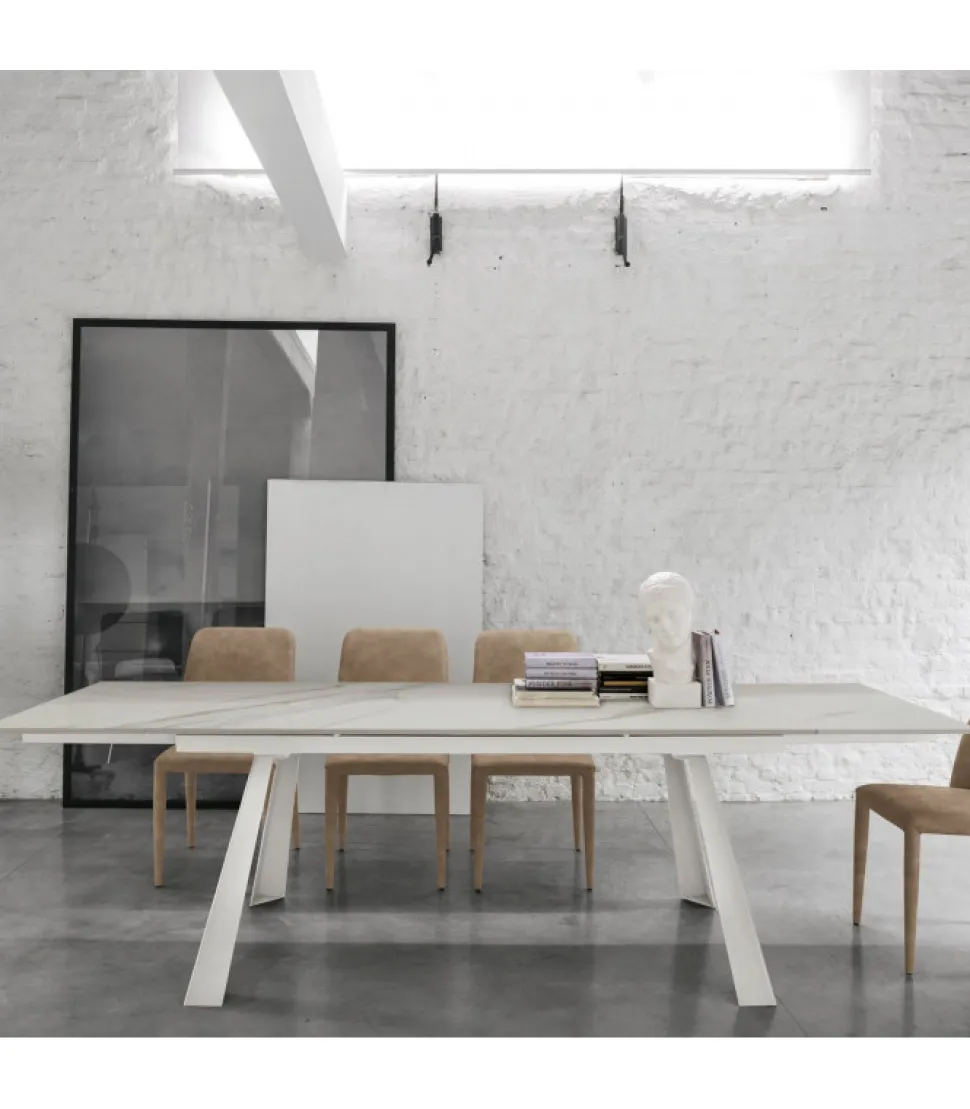 Ponente 180, Con Allunghe Laterali In Gres Porcellanato O Vetro Temperato.