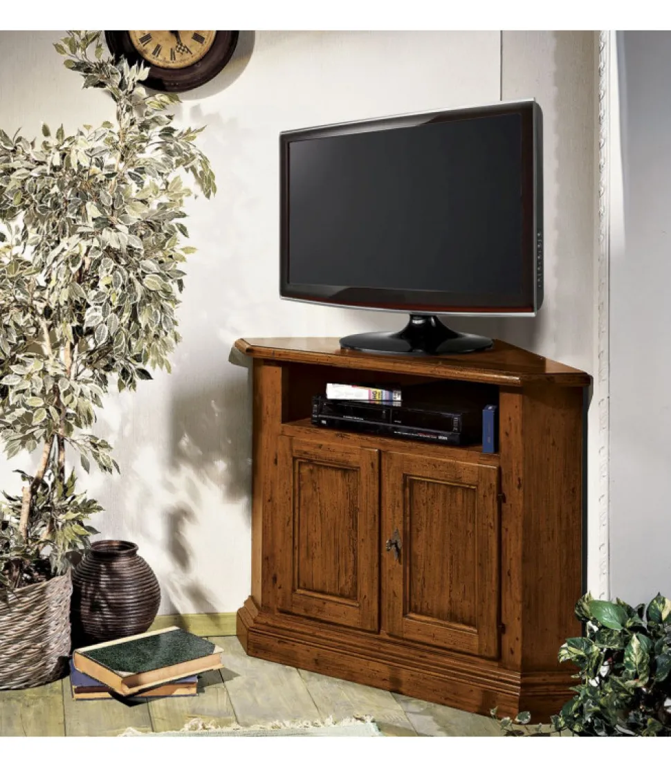 Porta Televisione Stile Arte Povera In Massello Tinta Noce