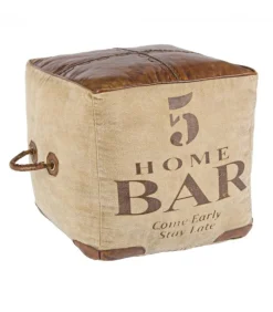 Pouf Sanpark Five Imbottitura In Cotone, Rivestimento In Tela Riciclata E Vera Pelle