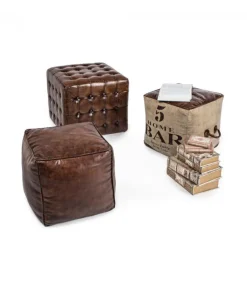 Pouf Sanpark Five Imbottitura In Cotone, Rivestimento In Tela Riciclata E Vera Pelle